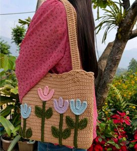 Crochet Flowers Tote Bag