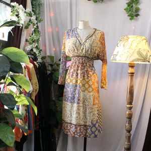 Vintage Patchwork Midi Dress