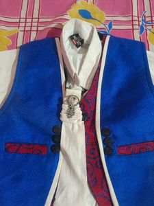 Kids White Shirt With Coat, Tie And Brooch