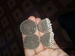 Oxidized Silver Jhumka Earrings