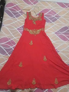 Red &amp; Gold Embellished Anarkali Suit