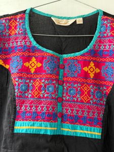IMPORTED Black TOP with Colorful Embroidery