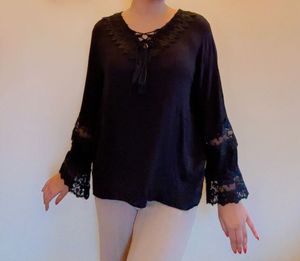 Lace Design Black Full Sleeves Top
