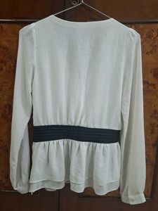 White Wrap Blouse with Bow