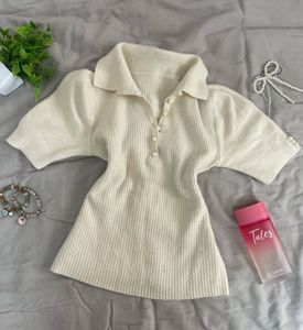 Chic Cream Knit Polo Top (bust 30-34)