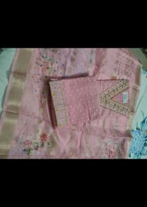 Pink Floral Kurta Set with banarasi duppta
