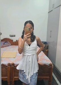 White Wrap Top with Floral Skirt