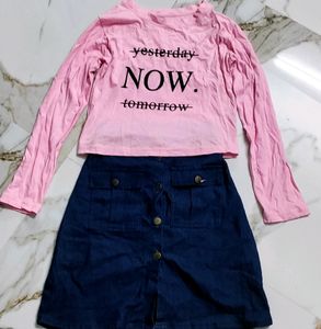 T-Shirt And Denim Skirts