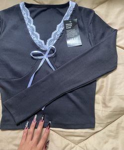 Lace Trim Bow Tie Crop Top