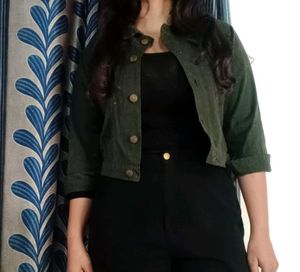 Green Cropped Denim Jacket