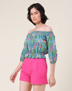 Tropical Pomegranate Off-Shoulder Top