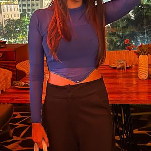 Blue Mesh Long Sleeve Top