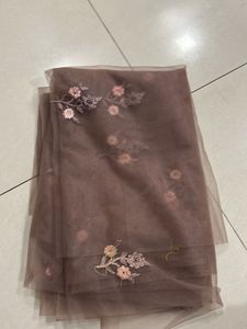 Mauve Colored Embroidered Net Fabric