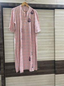 Elegant Pink Checkered Kurta 3xl