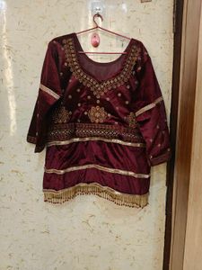 Maroon Velvet Embellished Top