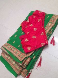 Work Saree With Designer Blouse