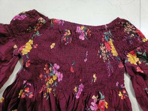 Off Shoulder Floral Flared Sleeves Top (L)