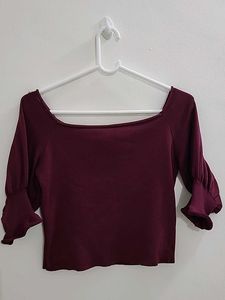 Burgundy Bell Sleeve Crop Top