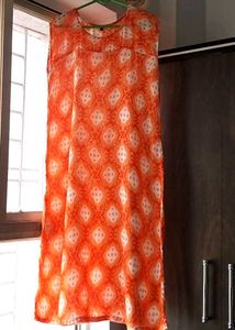 Orange Printed Casual Dress