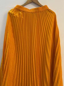 Bright Yellow Orange Pleated Skirt