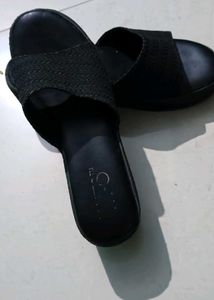 Black Wedge Slide Sandals