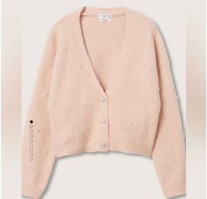 Mango Pink Pearl Embellished Cardigan