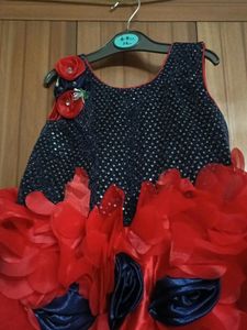 Red And Dark Blue Combination Frill Frock