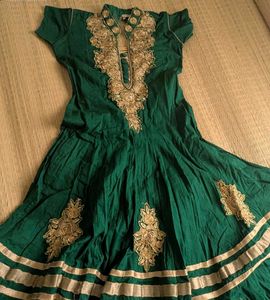 Green &amp; Gold Embroidered Anarkali