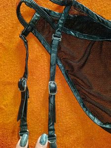 HUSTLER Black Lace/Leather Garter Belt  with thong