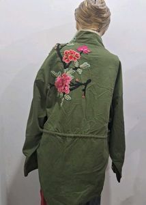 zara Green Floral Embroidered Jacket