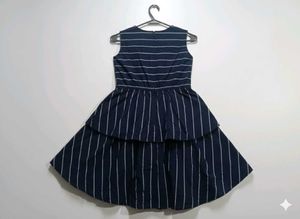 Classic Navy &amp; White Pinstripe Tiered Sleeveless D