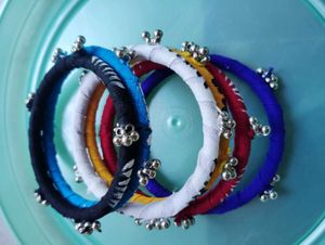 Colorful Fabric Bangle Set with Bells