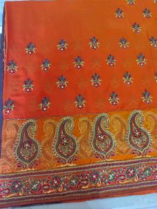 Orange Embroidered Paisley Saree