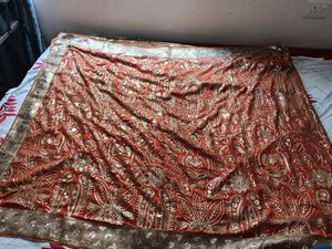 Heavy Chipwork Orange Saree With Blouse