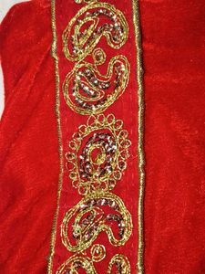 Red Velvet Embellished Drawstring Bag