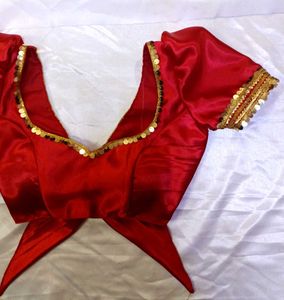 Satin Padded Lace Work Puff Sleeve Blouse