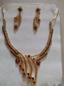 Elegant Gold-Plated Necklace & Earring Stone Set
