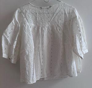 Zara White Eyelet Top