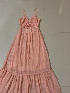Peach Gingham Maxi Dress