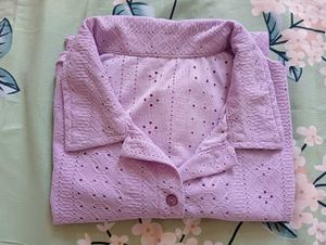 Lavender Eyelet Button-Down Top