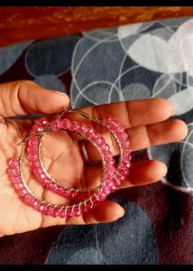 Pink Beaded Hoop Earrings