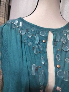 Freesize Teal Embellished Casual Dress