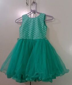 Sleeveless  Cyan Netted Frock