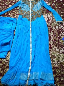 Blue Partywear Gown With Dupatta And Pajama