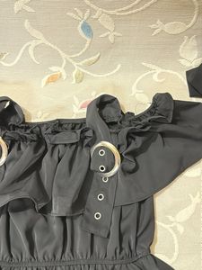 Black Belted Ruffle Top