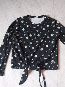 Floral Tie-Front Long Sleeve Top