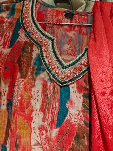 Red Printed Kurta Set