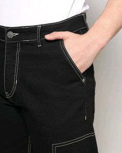 Black Contrast Stitch Cargo Pants