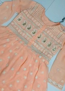 Peach Embroidered Gharara Suit