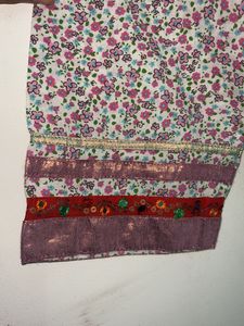White Anarkali With Pink Flowers